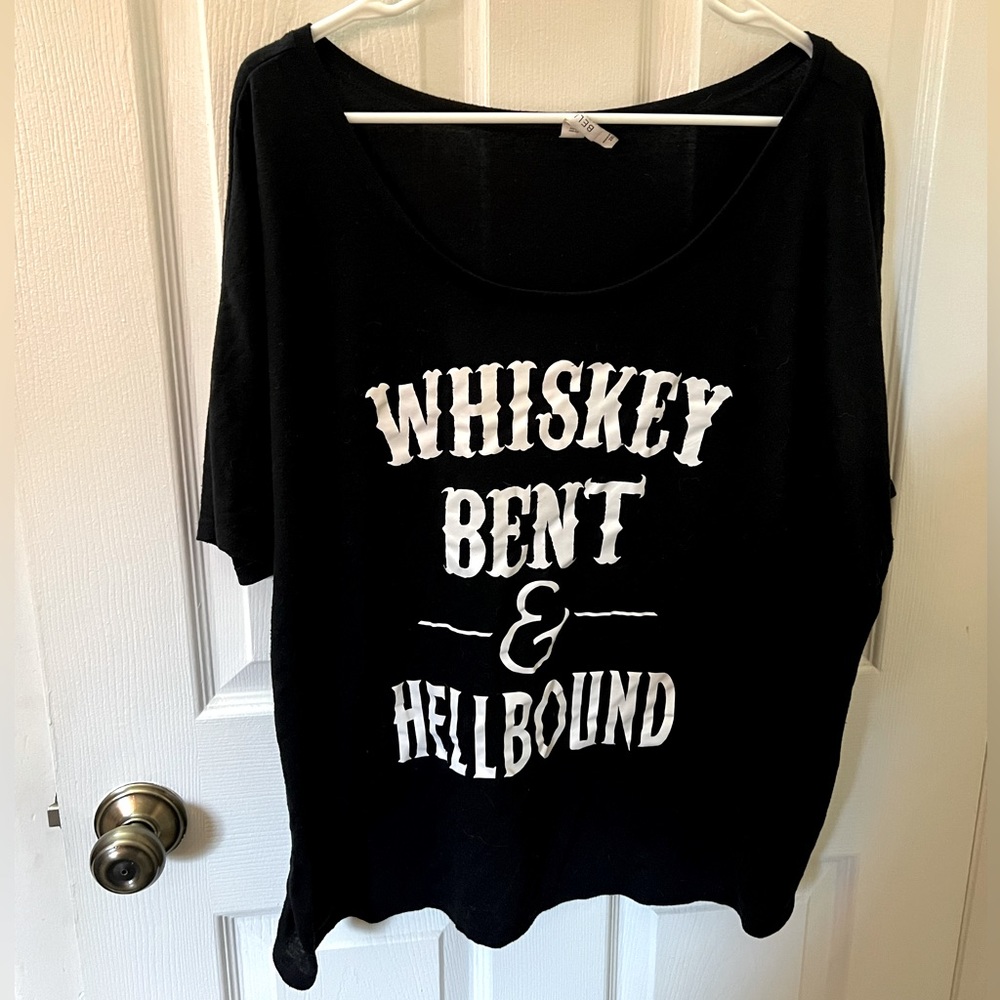 2XL Black w White Writing Whiskey Bent & Hell Bound Slouchy Tee (Bella Brand)